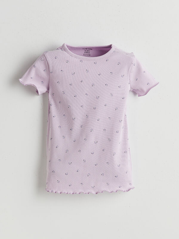LCW baby Bisiklet Yaka Çiçekli Kız Bebek Pijama Üst