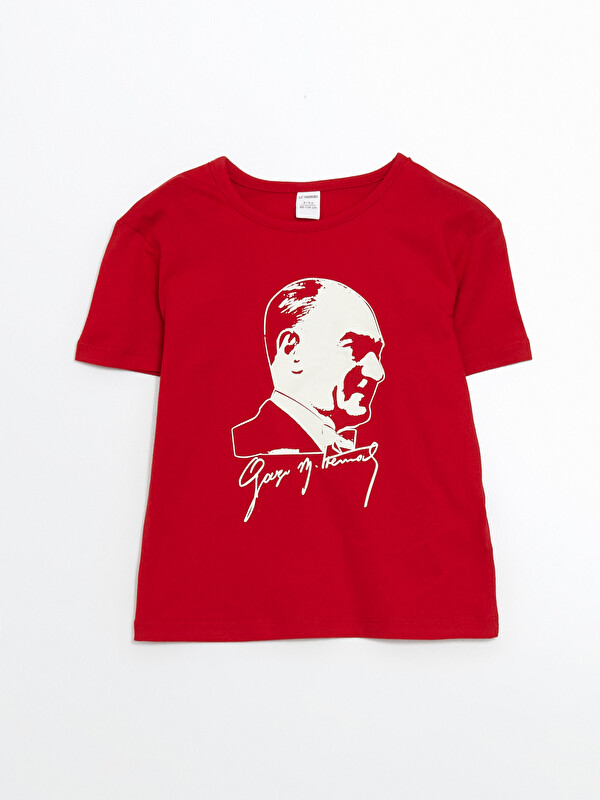 LCW Kids Bisiklet Yaka Atatürk Baskılı Kız Çocuk Tişört