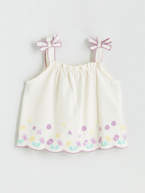 LCW Kids Kare Yaka Çiçekli Kız Çocuk Bluz