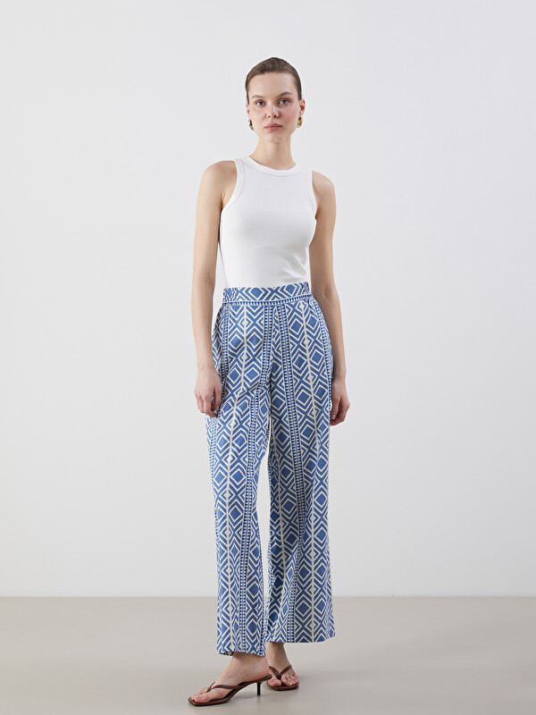 LCWAIKIKI Classic Elasticated Waist Patterned Wide Leg Women's Trousers