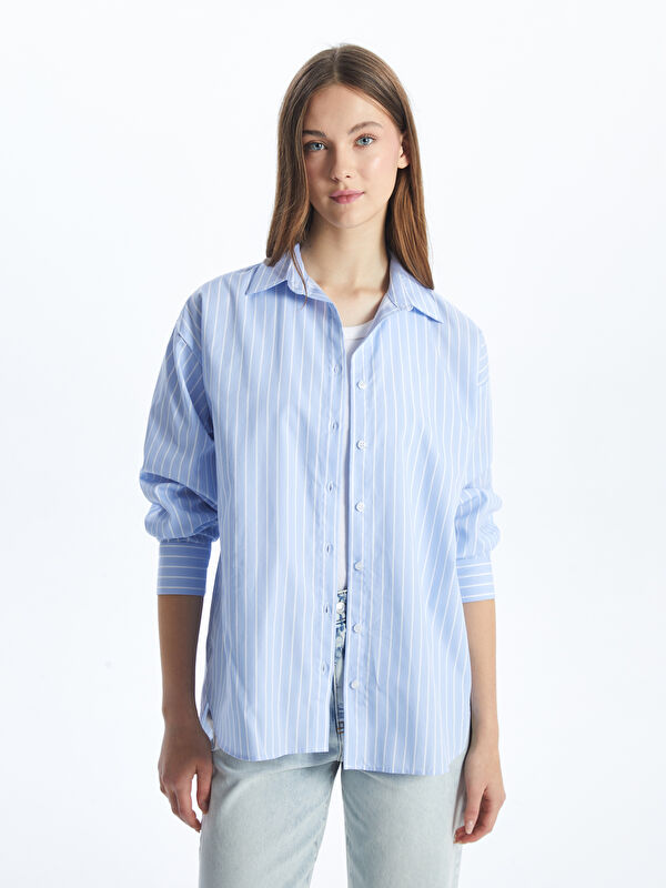 XSIDE Çizgili Oversize Poplin Kadın Gömlek