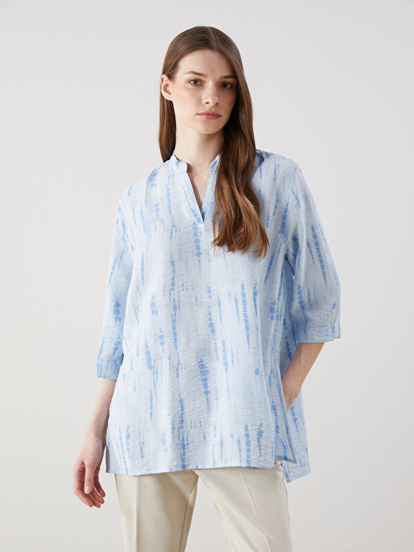 LCW Modest Notch Neck Patterned Oversize Women's Tunic