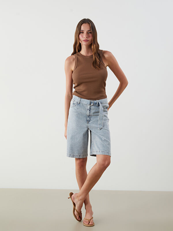 LCW Jeans Beli Kemerli Kadın Jean Şortolon