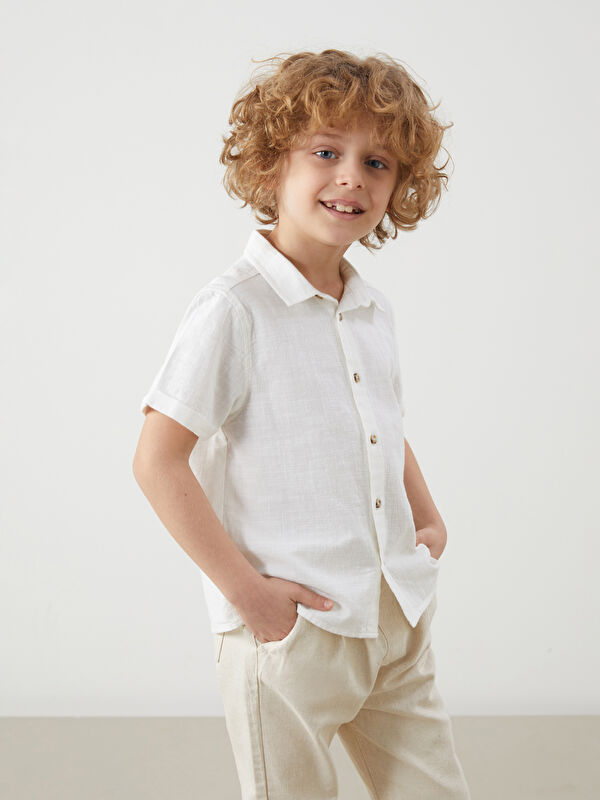 LCW Kids Nakış Detaylı Poplin Erkek Çocuk Gömlek