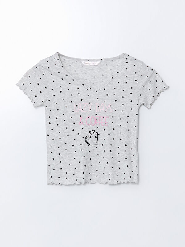 LCW DREAM V Yaka Baskılı Kadın Pijama Üstü