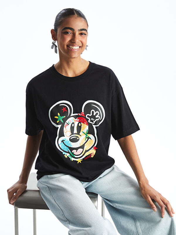 XSIDE Bisiklet Yaka Mickey Mouse Baskılı Kadın Tişört