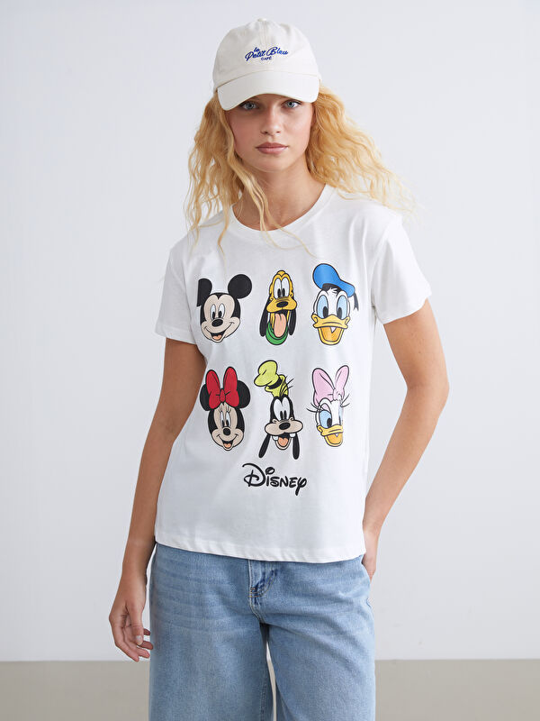 XSIDE Bisiklet Yaka Mickey ve Arkadaşları Baskılı Kadın Tişört