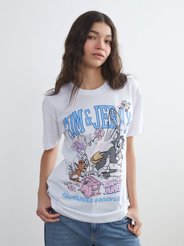 XSIDE Bisiklet Yaka Tom & Jerry Baskılı Kadın Tişört