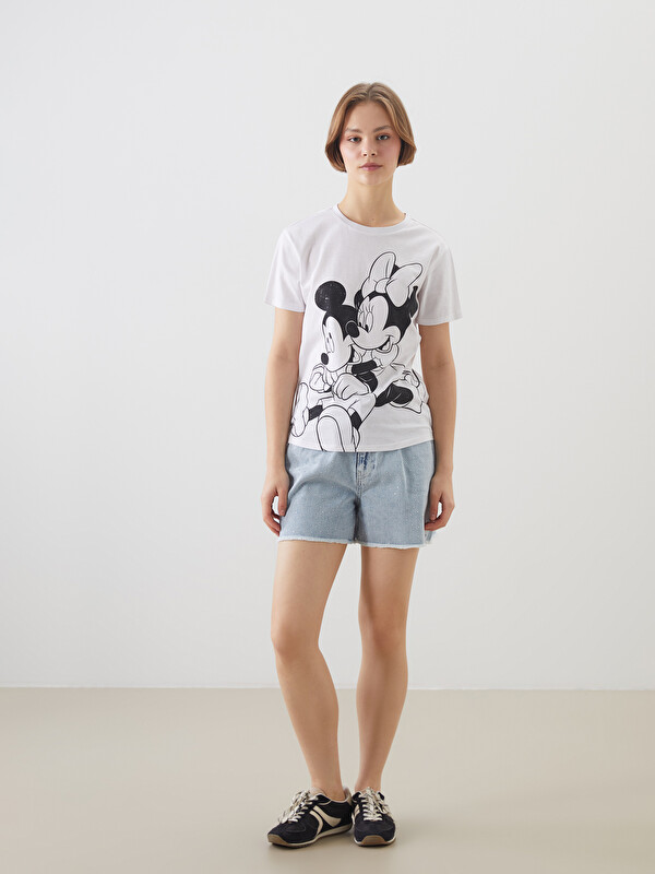 XSIDE Mickey ve Minnie Mouse Baskılı %100 Pamuklu Kadın Tişört