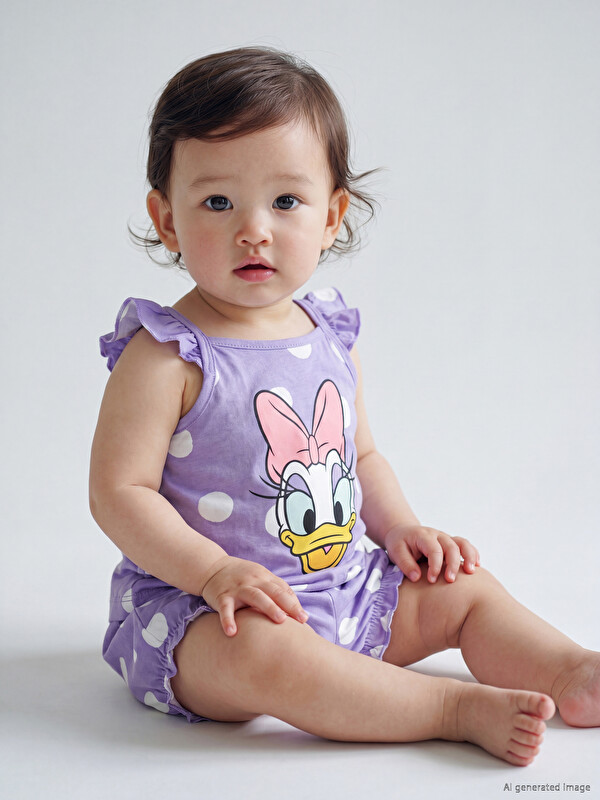 LCW baby Daisy Duck Baskılı Kız Bebek Şortlu Pijama Takım