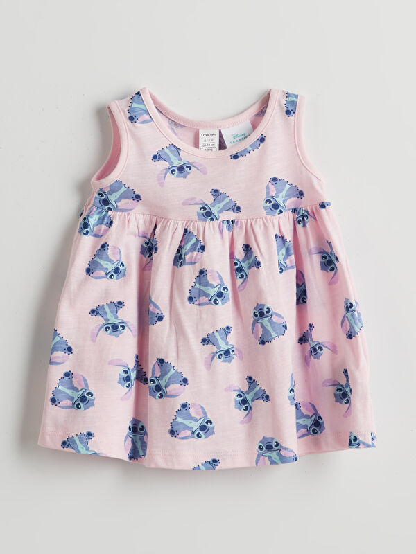 LCW baby Bisiklet Yaka Stitch Baskılı Kız Bebek Elbise