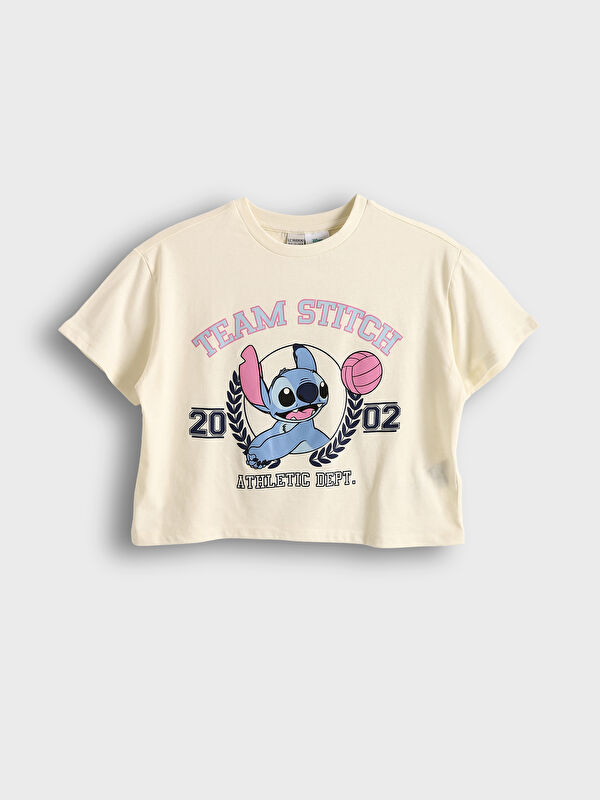 LCW Kids Crew Neck Stitch Printed Girls' T-Shirt