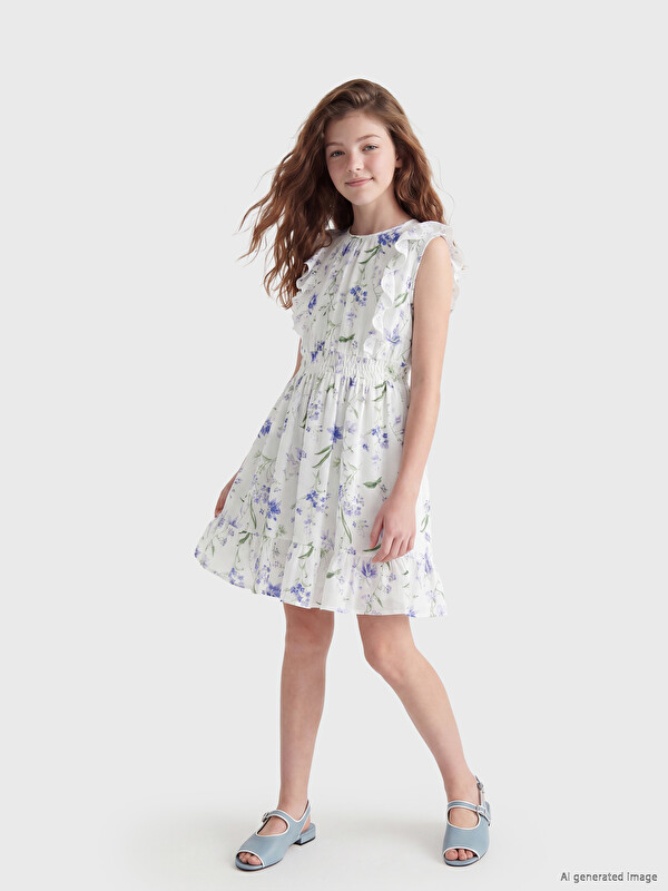 LCW Kids Robe pour Filles à Col Rond et Motif Floral