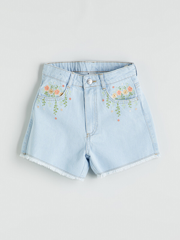 LCW Kids Girls' Embroidered Denim Shorts