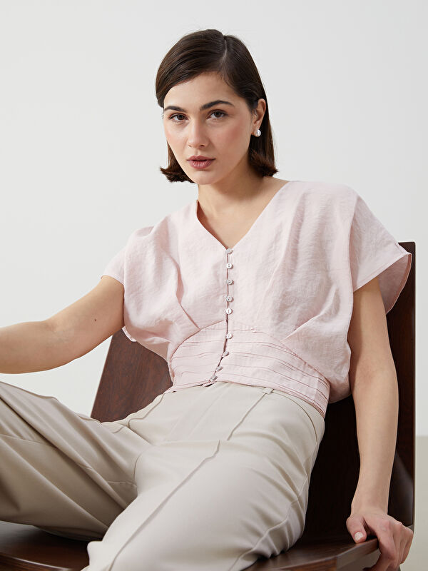 LCW Vision V Yaka Crop Kadın Bluz