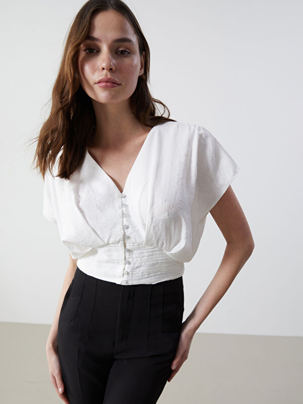 LCW Vision V Yaka Crop Kadın Bluz