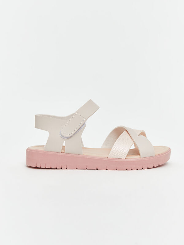 Çapraz Bantlı Cırt Cırtlı Kız Çocuk Sandalet - Görsel 3