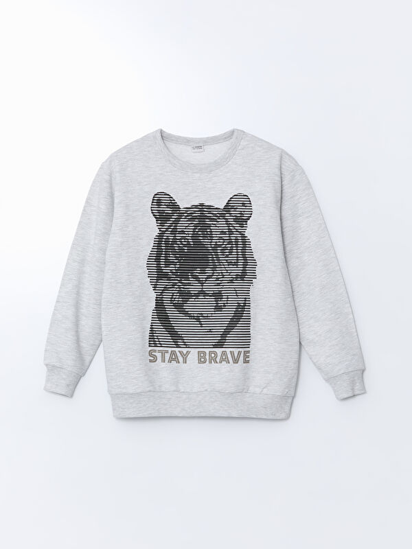 LCW Kids Bisiklet Yaka Kaplan Baskılı Erkek Çocuk Sweatshirt