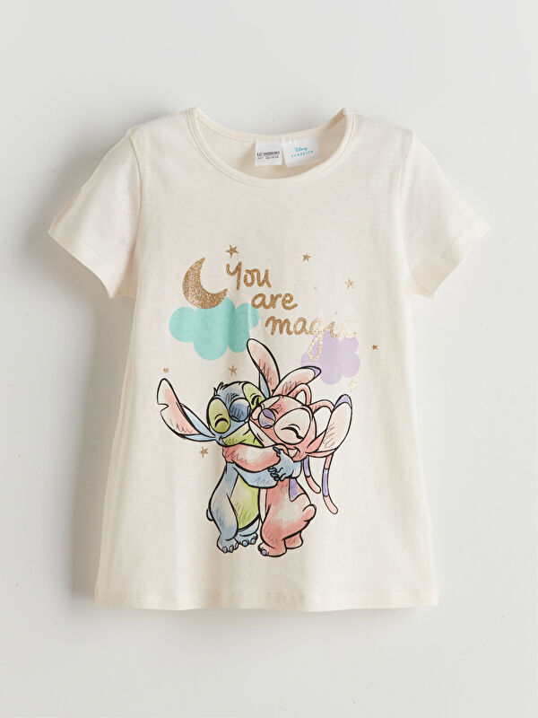 LCW Kids Angel & Stitch Baskılı Kız Bebek Pijama Üst