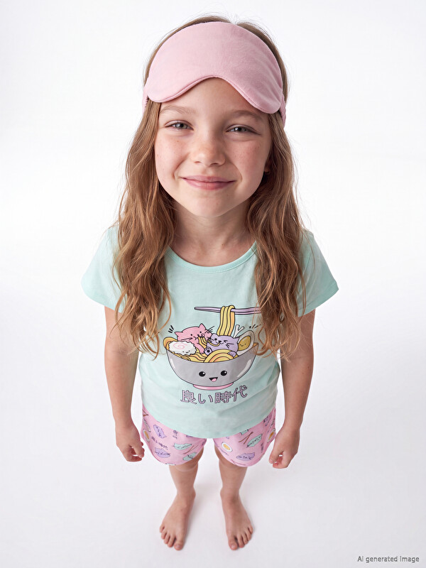 LCW Kids Baskılı Kız Çocuk Şortlu Pijama Takım