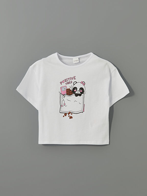 LCW Kids Bisiklet Yaka Baskılı Kız Çocuk Pijama Üst