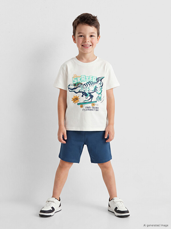 LCW Kids Dinozor Baskılı Erkek Çocuk Tişört ve Şort 2'li