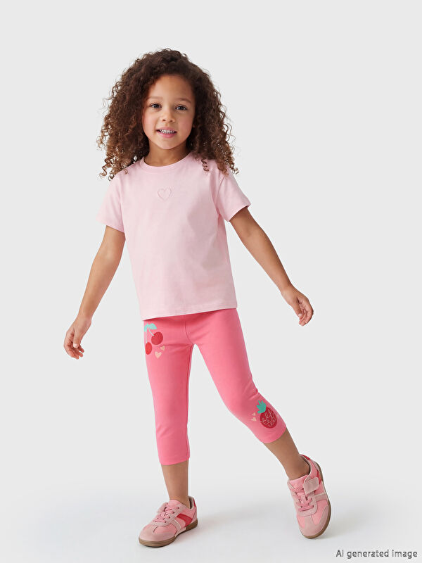 LCW Kids Beli Lastikli Kiraz Baskılı Kız Çocuk Tayt