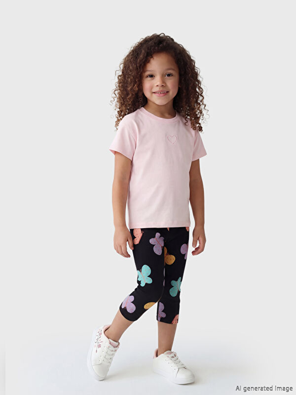 LCW Kids Beli Lastikli Kelebek Baskılı Kız Çocuk Tayt