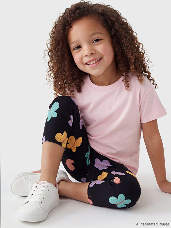 LCW Kids بنات سروال ضيق بطبعة فراشة مع خصر مطاطي