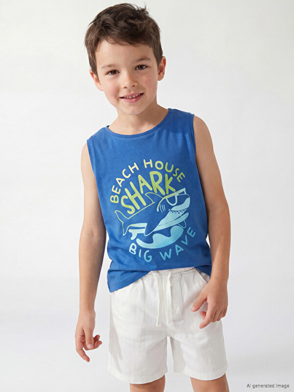 LCW Kids كول مدور BABY SHARK مطبوع قميص داخلي بدون أكمام أولاد