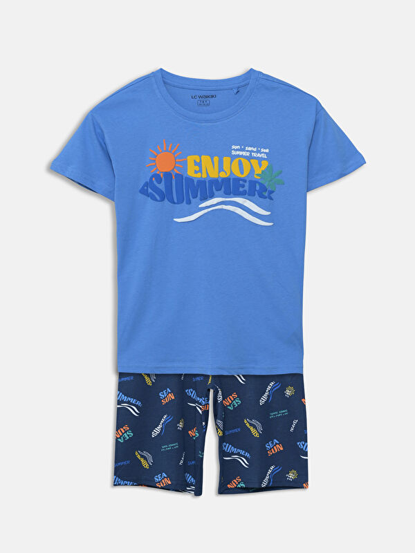 LCW Kids Bisiklet Yaka Erkek Çocuk Şortlu Pijama Takımı
