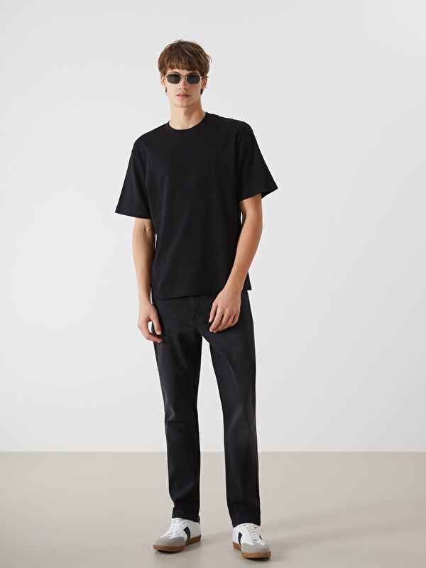 XSIDE Siyah Bisiklet Yaka Penye Erkek Tişört - W50162Z8-CVL | LCW