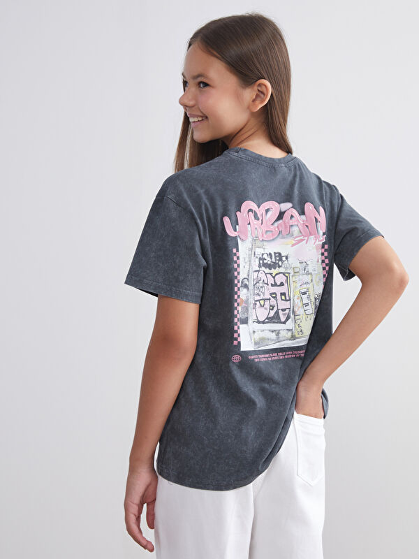 LCW Kids Bisiklet Yaka Baskılı Kız Çocuk Tişört