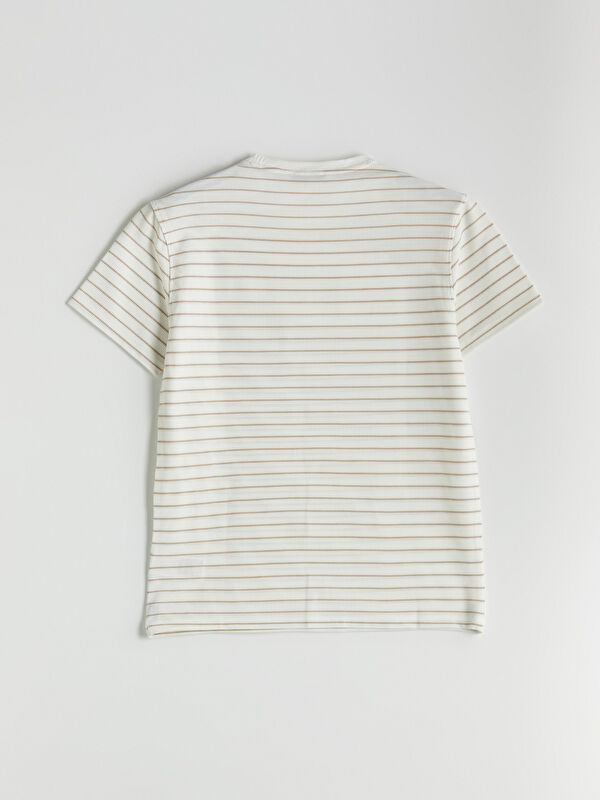 Tシャツ・カットソー ^LEATHERY^ SMALL LOGO STRIPED COTTON SHIRT LIGHT BEIGE LRSH5 TEXTURED STRIPED SHIRT - Vanilla | ZARA United States
