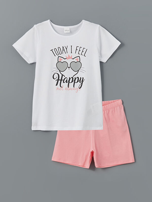 LCW ECO Bisiklet Yaka Kız Çocuk Şortlu Pijama Takımı