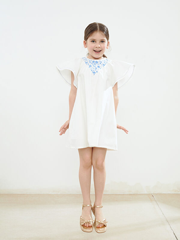 LCW Kids Bisiklet Yaka Çiçekli Kız Çocuk Elbise