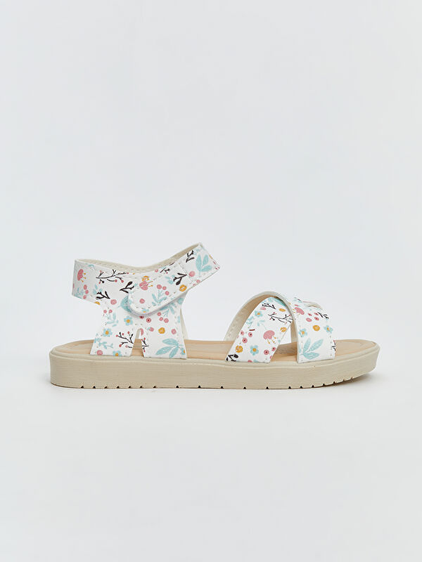Çiçekli Cırt Cırtlı Kız Çocuk Sandalet - Görsel 3