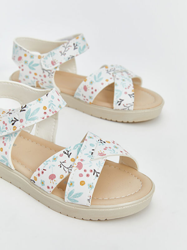 Çiçekli Cırt Cırtlı Kız Çocuk Sandalet - Görsel 4