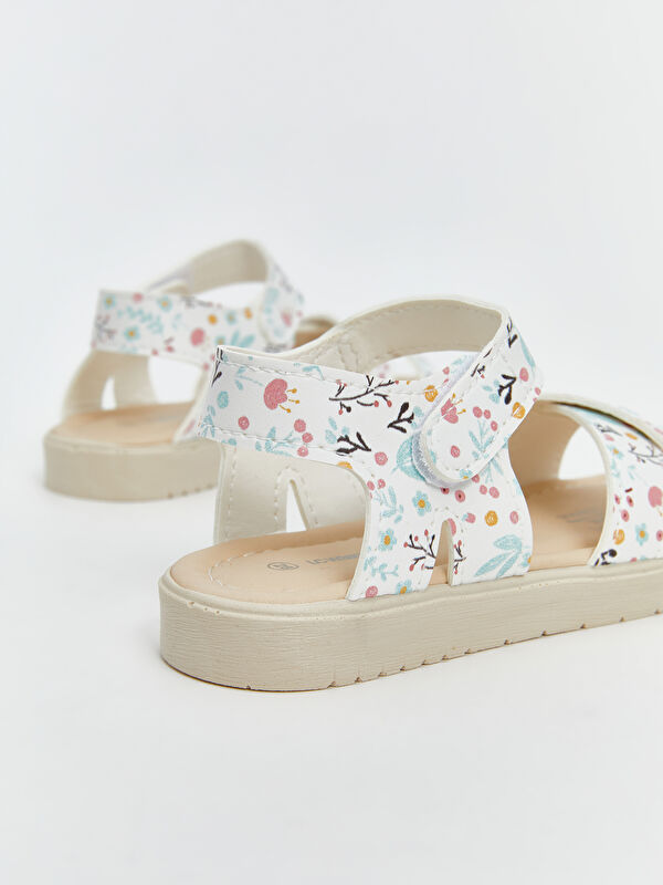 Çiçekli Cırt Cırtlı Kız Çocuk Sandalet - Görsel 6