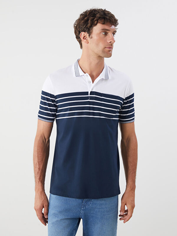 LCWAIKIKI Classic Polo Yaka Çizgili Penye Erkek Tişört