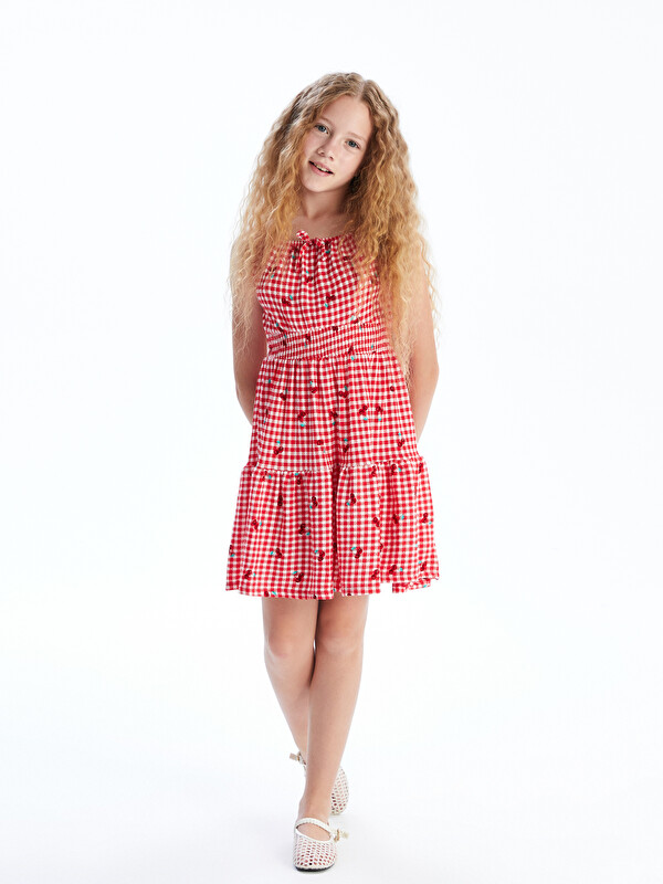 LCW Kids Square Collar Plaid Girls' Dress