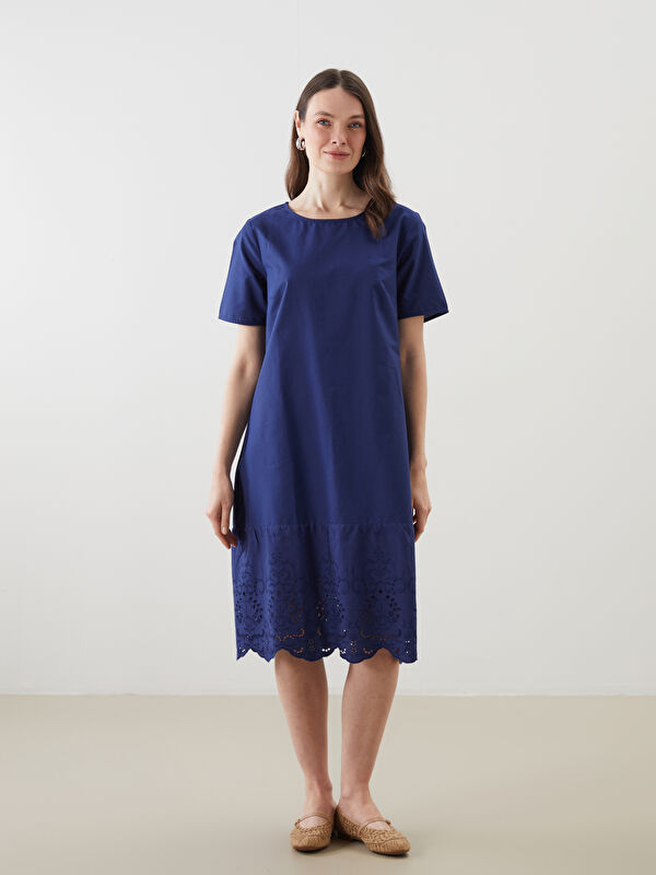 LCW Grace Rundhals Lochstrick A-Linien-Popelinekleid