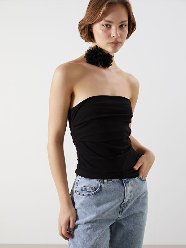 XSIDE Strapless Neck Gathered Detail Crop