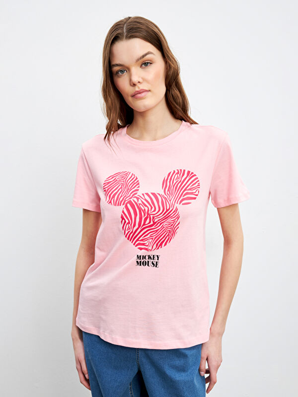 LCWAIKIKI Classic Rundhalsausschnitt Mickey Mouse Bedrucktes T-Shirt für Damen