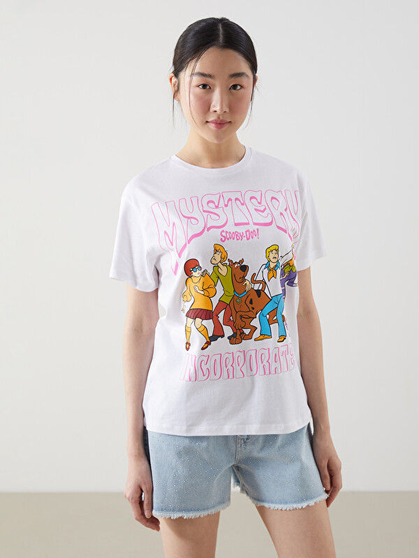 LCWAIKIKI Classic T-shirt pour Femmes Imprimé Scooby-Doo à Col Rond
