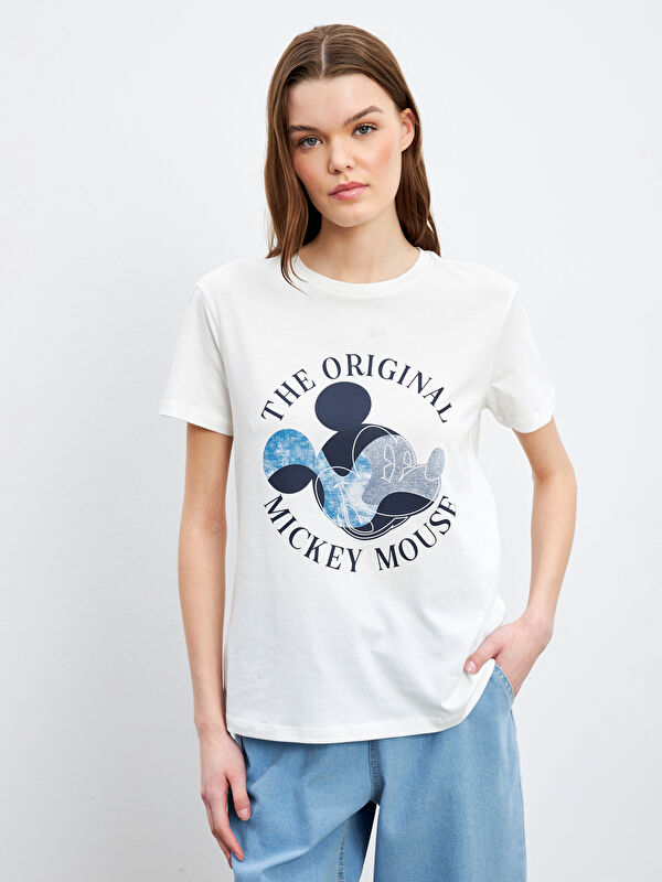 LCWAIKIKI Classic Rundhalsausschnitt Mickey Mouse Bedrucktes T-Shirt für Damen