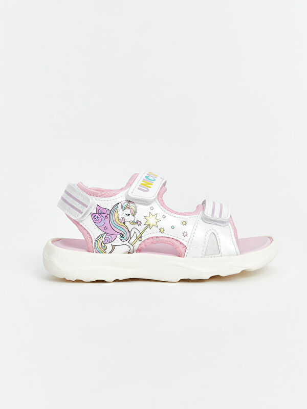 Baskılı Çift Bantlı Kız Bebek Sandalet - Görsel 3