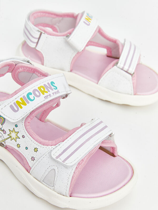 Baskılı Çift Bantlı Kız Bebek Sandalet - Görsel 4