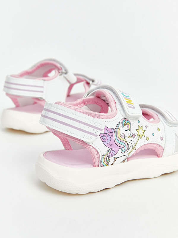 Baskılı Çift Bantlı Kız Bebek Sandalet - Görsel 6