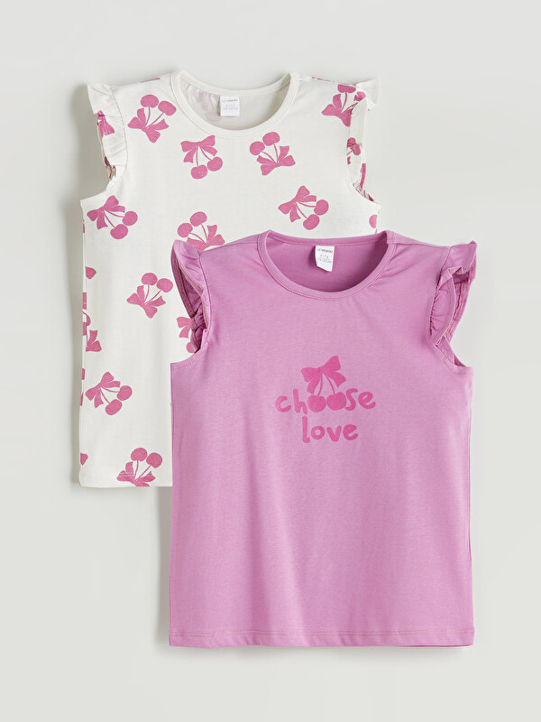 LCW Kids Crew Neck Printed Girls Blouse 2 Pack